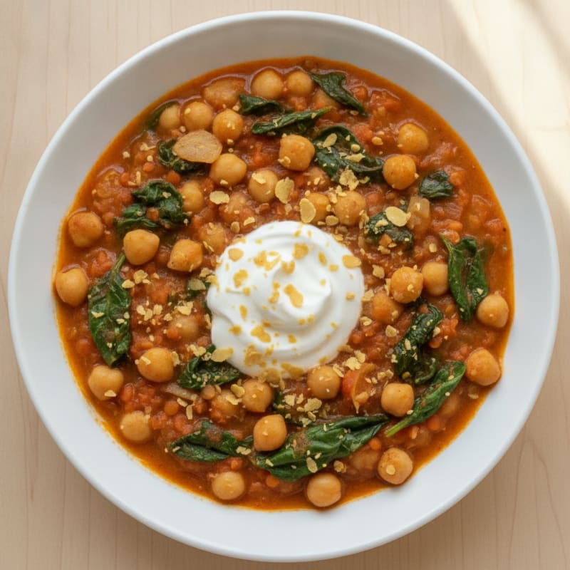 Creamy Lentil and Chickpea Stew with Spinach