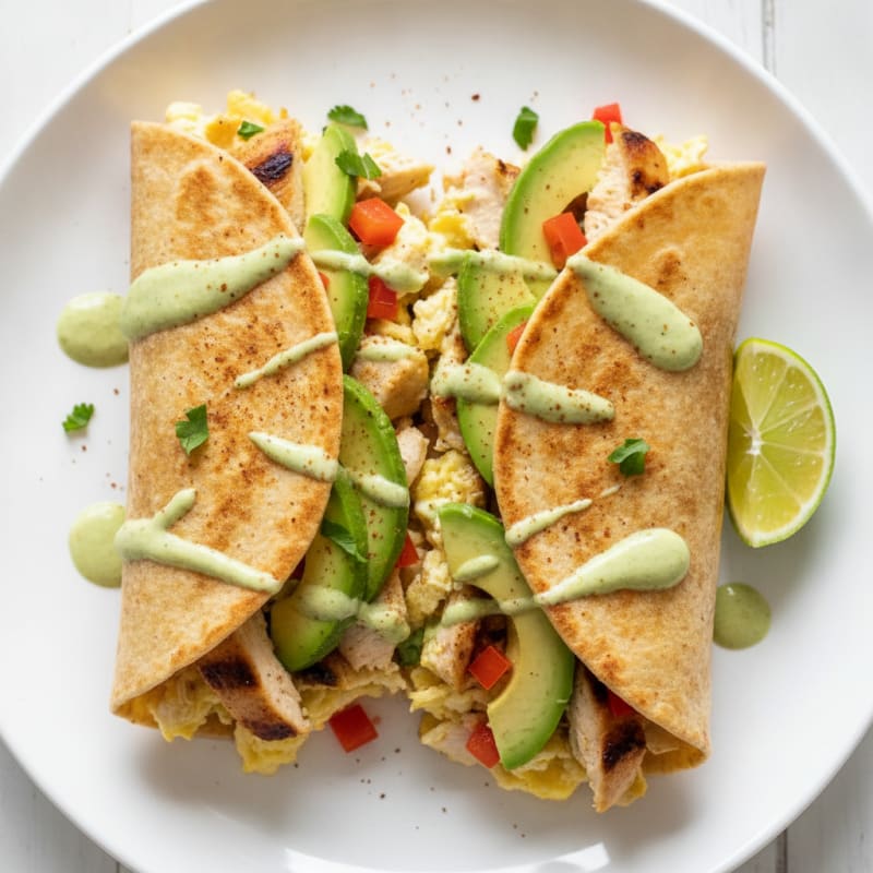 Scrambled Egg and Chicken Breakfast Wrap