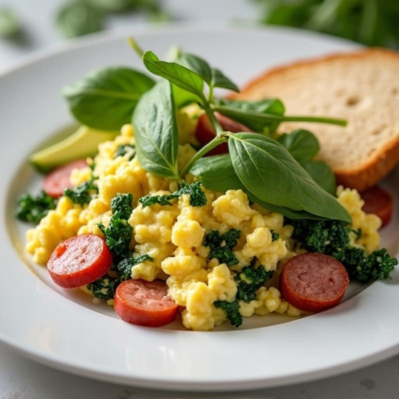 Egg White and Spinach Scramble with Turkey Sausage