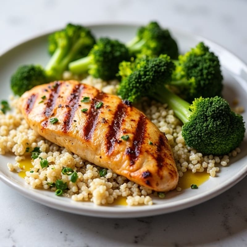 Grilled Chicken Breast with Quinoa and Roasted Broccoli