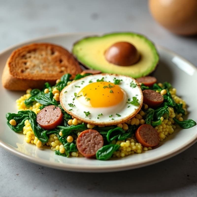 Egg White Spinach Scramble with Turkey Sausage