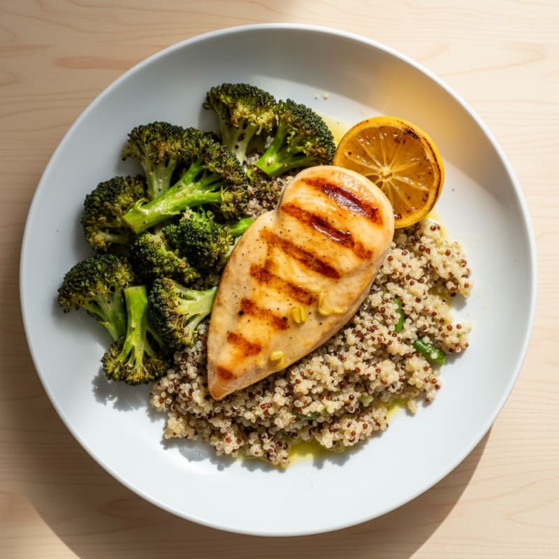 Grilled Chicken Breast with Quinoa and Roasted Broccoli