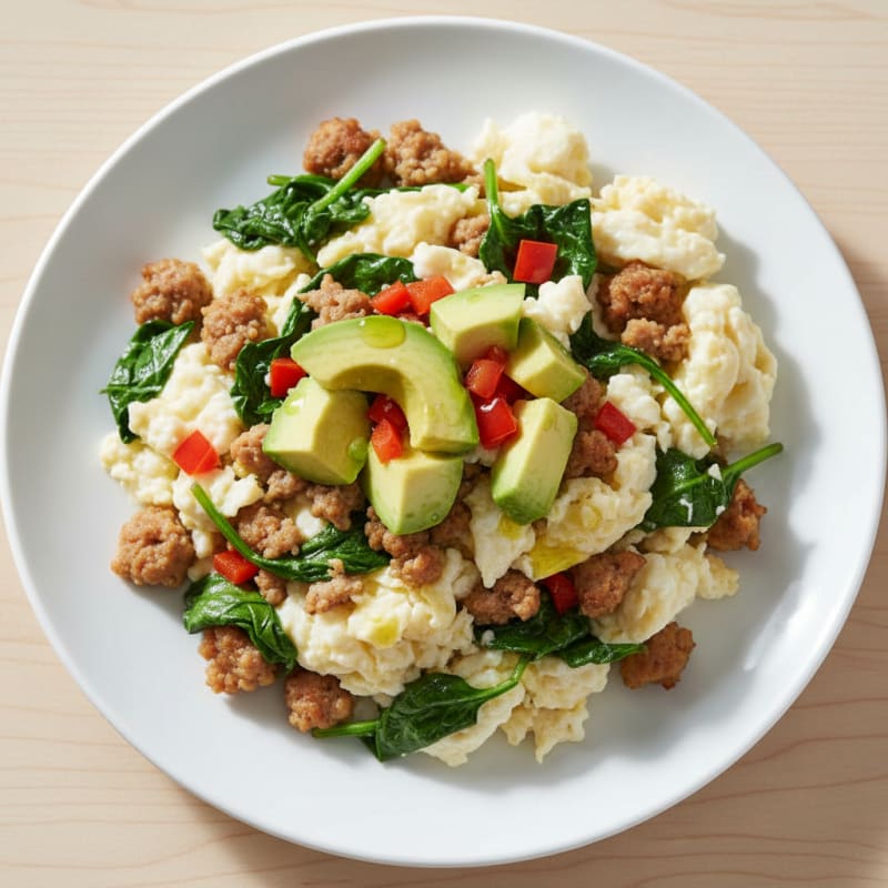 Egg White Spinach Scramble with Turkey Sausage