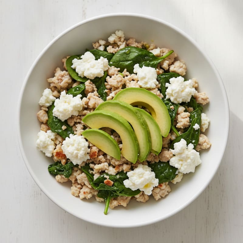 Egg White and Turkey Spinach Scramble with Cottage Cheese