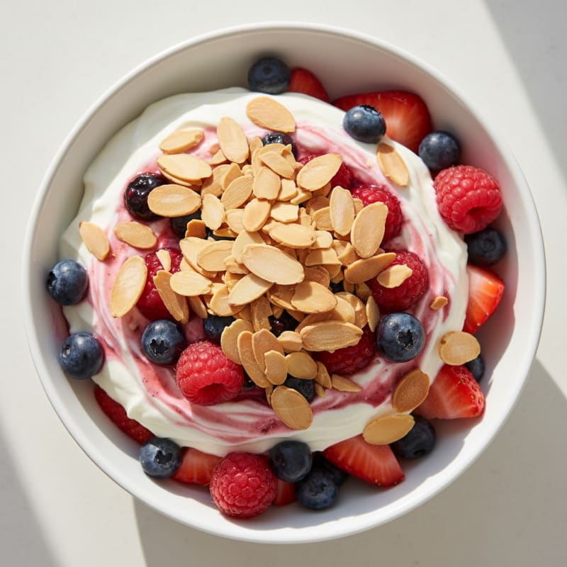 Greek Yogurt Protein Parfait with Mixed Berries and Almonds