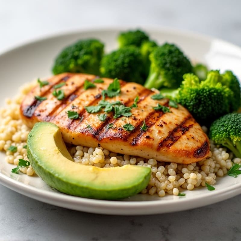 Grilled Chicken Breast with Quinoa and Steamed Broccoli