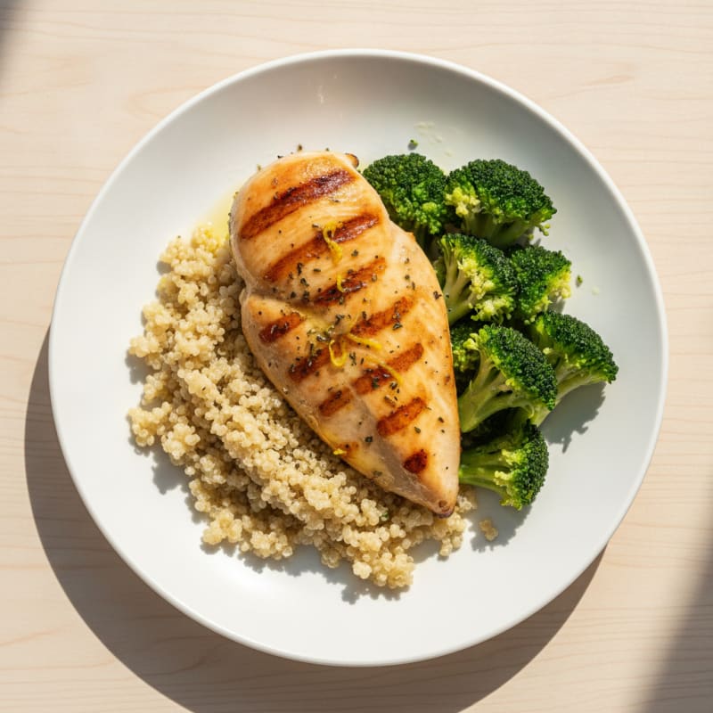 Grilled Chicken Breast with Quinoa and Steamed Broccoli