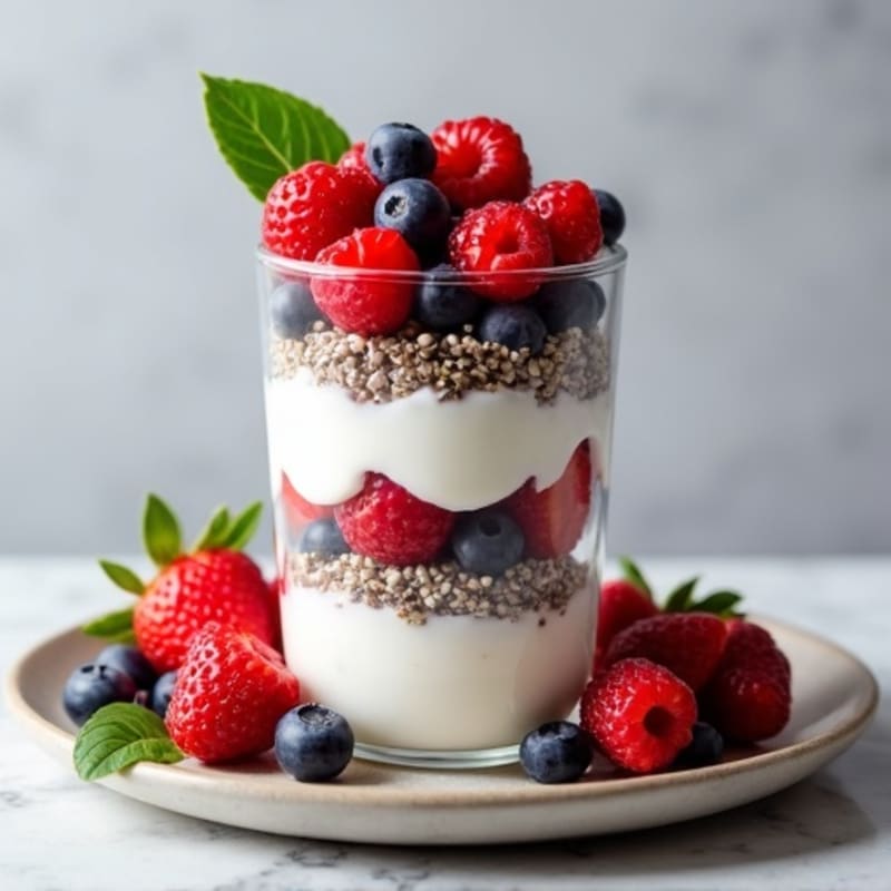 Greek Yogurt Parfait with Chia Seeds and Mixed Berries