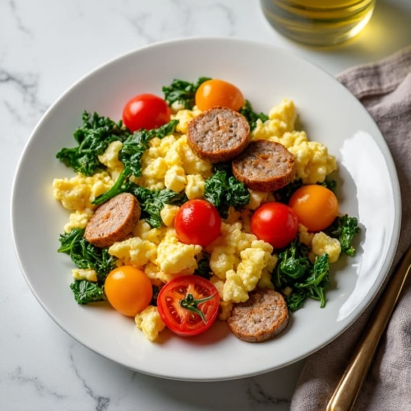 Egg White Vegetable Scramble with Turkey Sausage