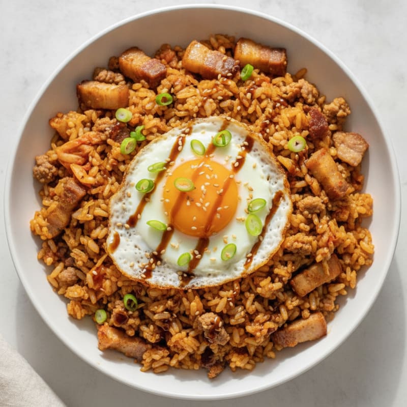 Kimchi Fried Rice with Pork Belly
