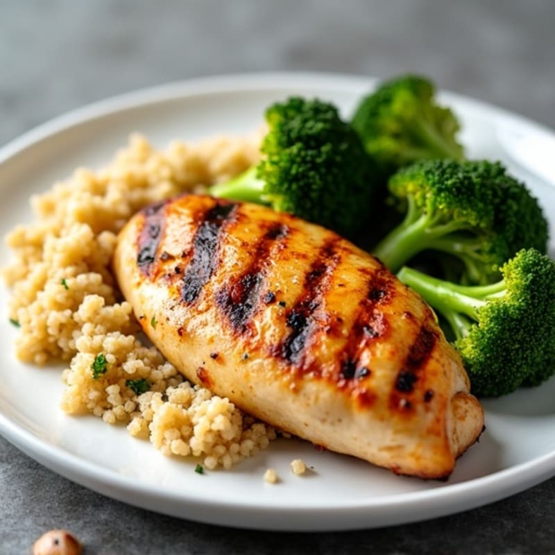 Grilled Chicken Breast with Quinoa and Roasted Broccoli