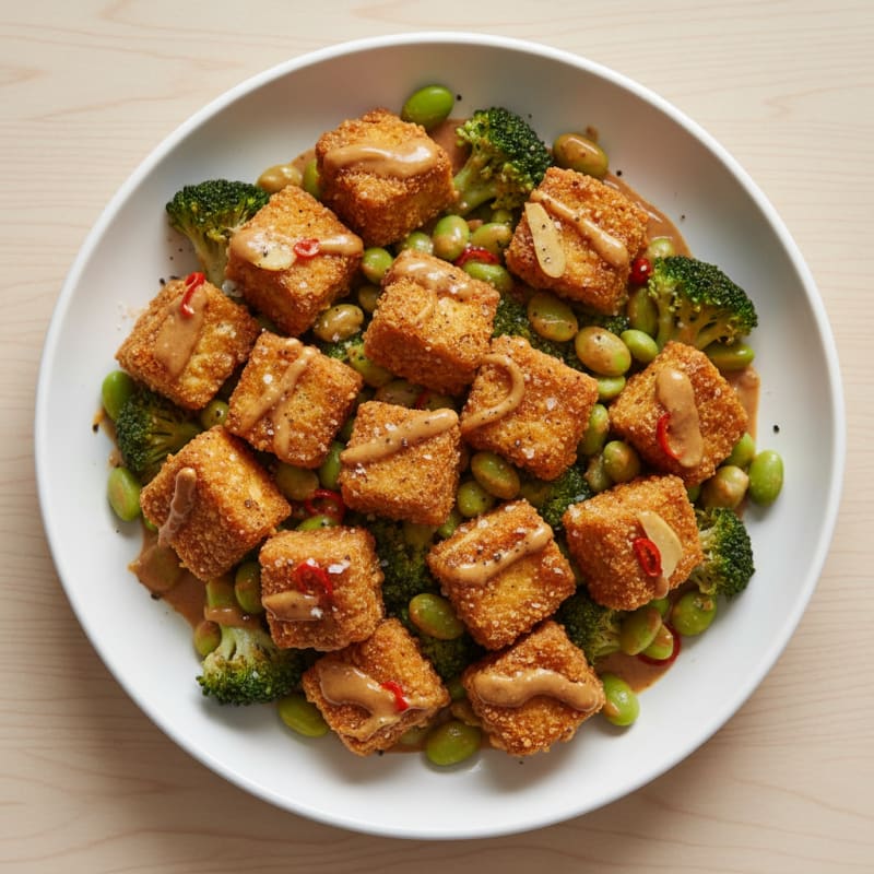 Crispy Baked Tofu with Zesty Peanut Sauce