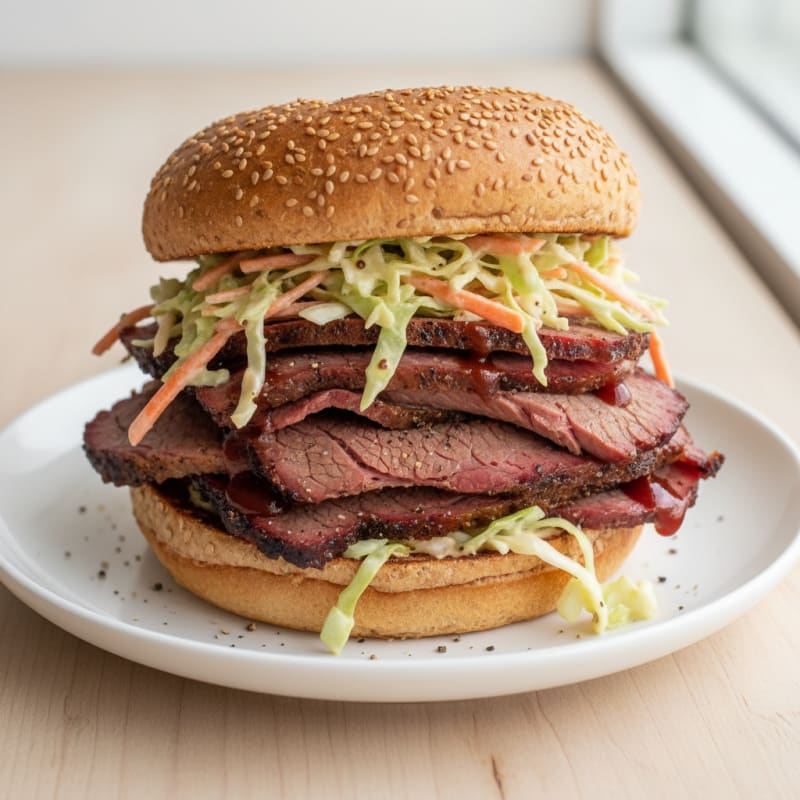 Smoked Brisket Sandwich with Tangy Slaw