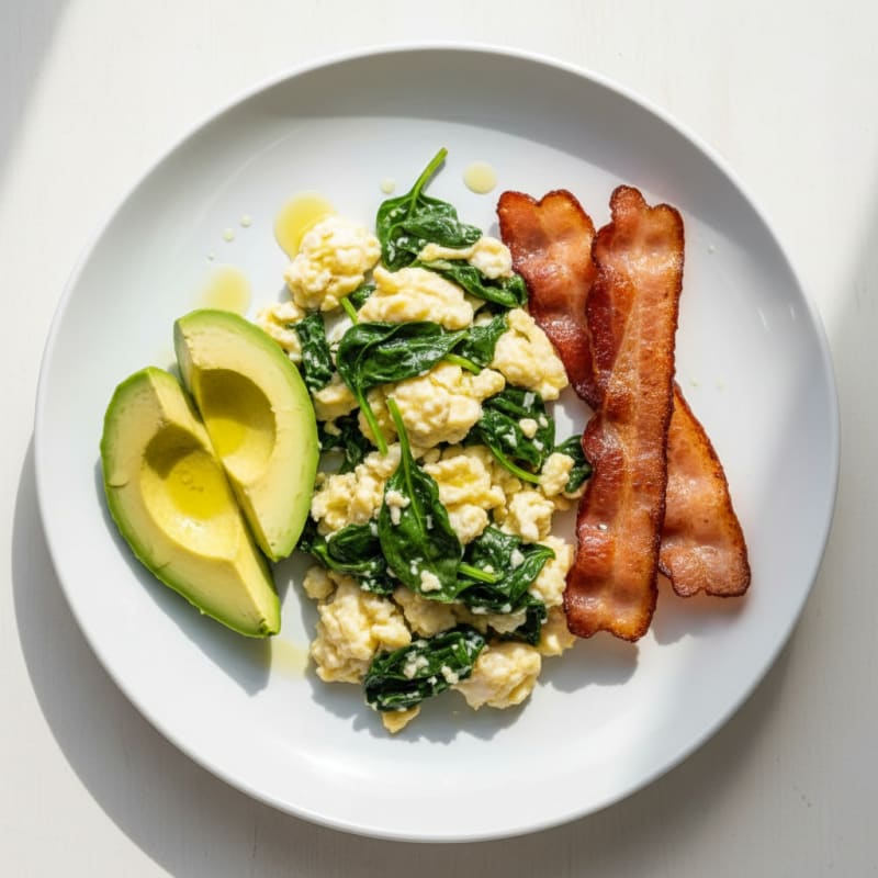 Egg White Spinach Scramble with Turkey Bacon