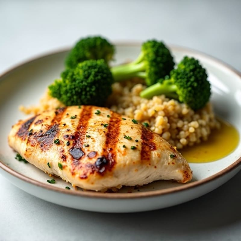 Grilled Chicken Breast with Quinoa and Steamed Broccoli