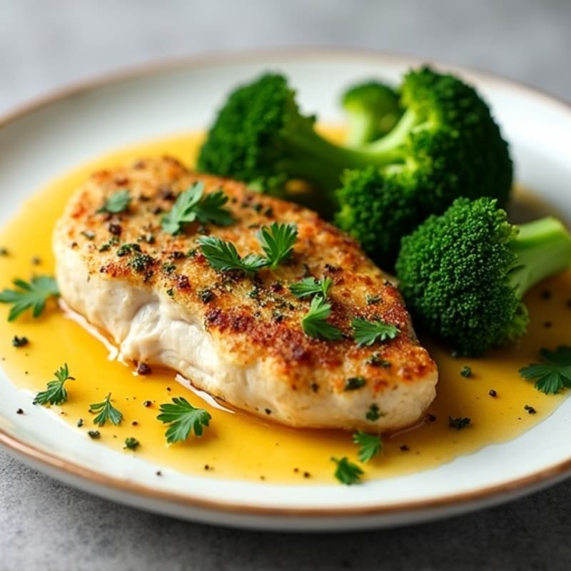 Herb-Crusted Pan Seared Chicken with Lemon Garlic Sauce