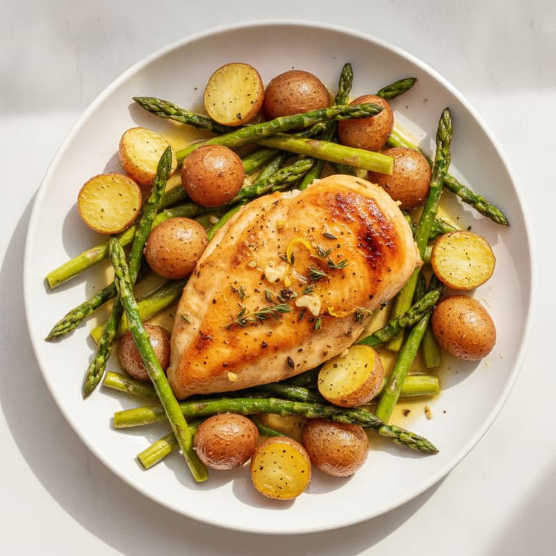 Lemon Herb Roasted Chicken with Asparagus
