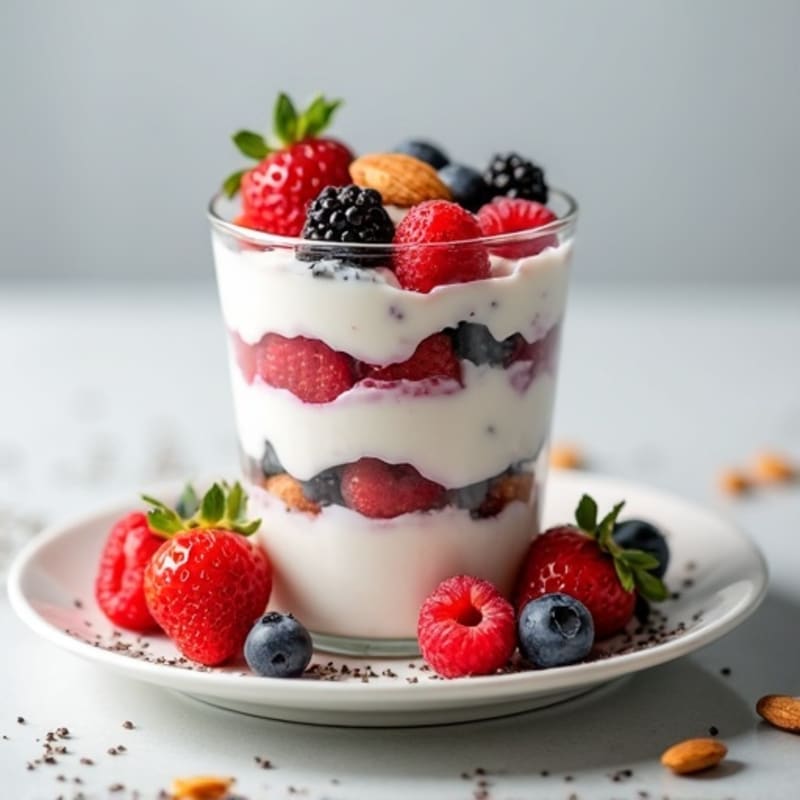 Greek Yogurt Protein Parfait with Mixed Berries and Almonds