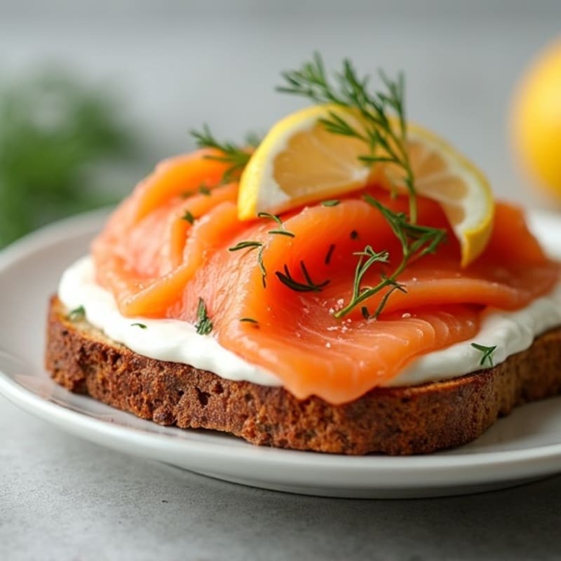 Fresh Smoked Salmon with Creamy Dill Spread on Crispy Whole Grain Toast