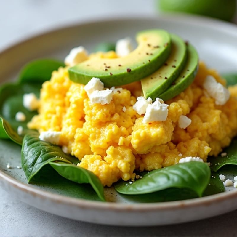 Fluffy Scrambled Eggs with Fresh Spinach and Creamy Avocado