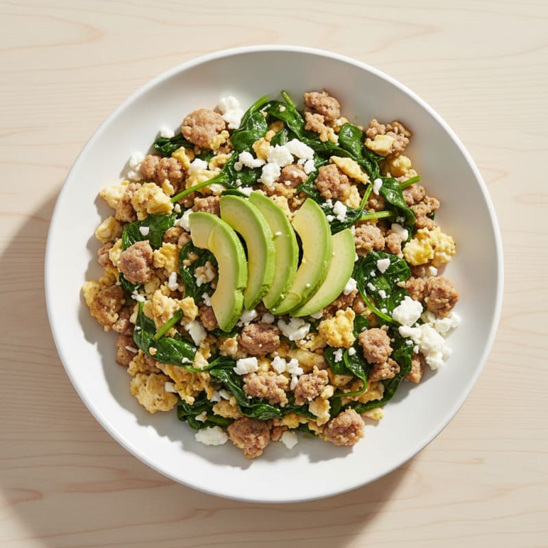 Egg White and Turkey Sausage Scramble with Spinach and Feta