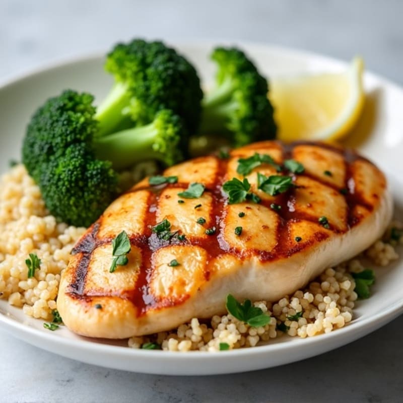 Grilled Chicken Breast with Quinoa and Roasted Broccoli