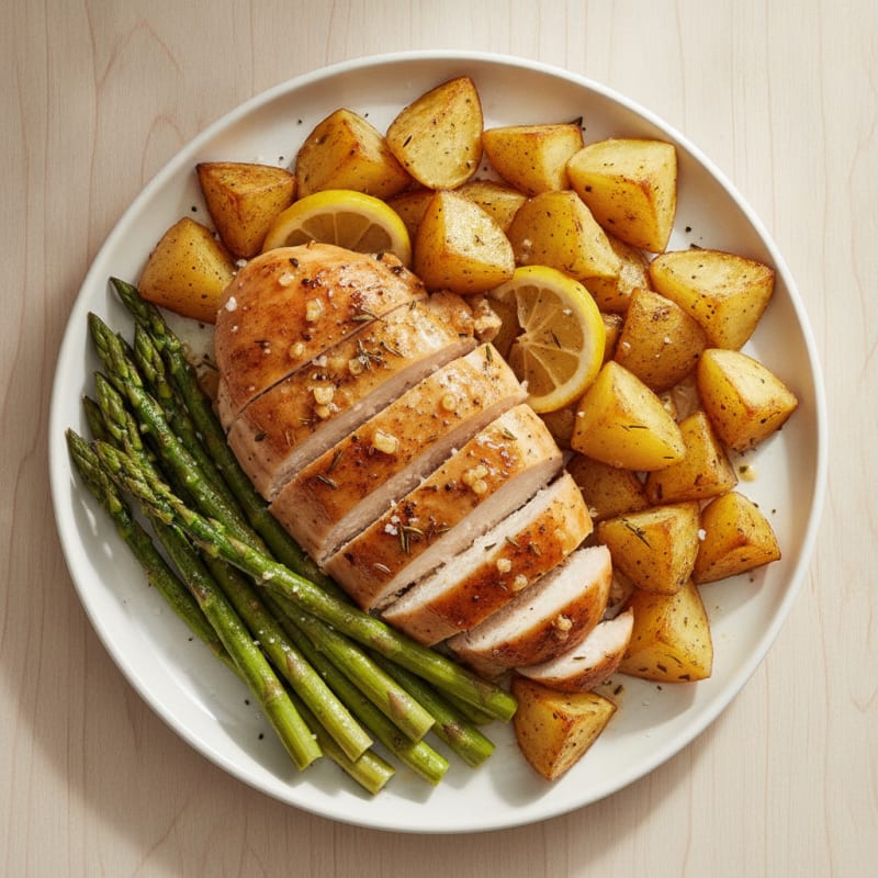 Garlic Herb Roasted Chicken with Asparagus