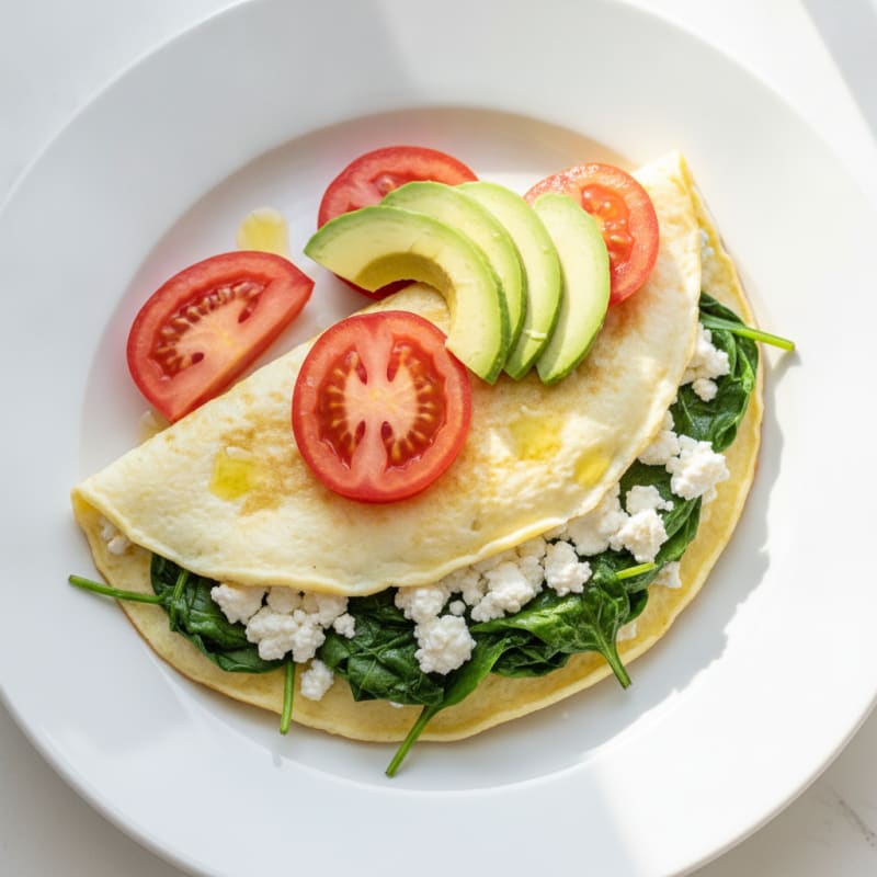 Egg White Spinach Omelet with Cottage Cheese and Fresh Tomatoes