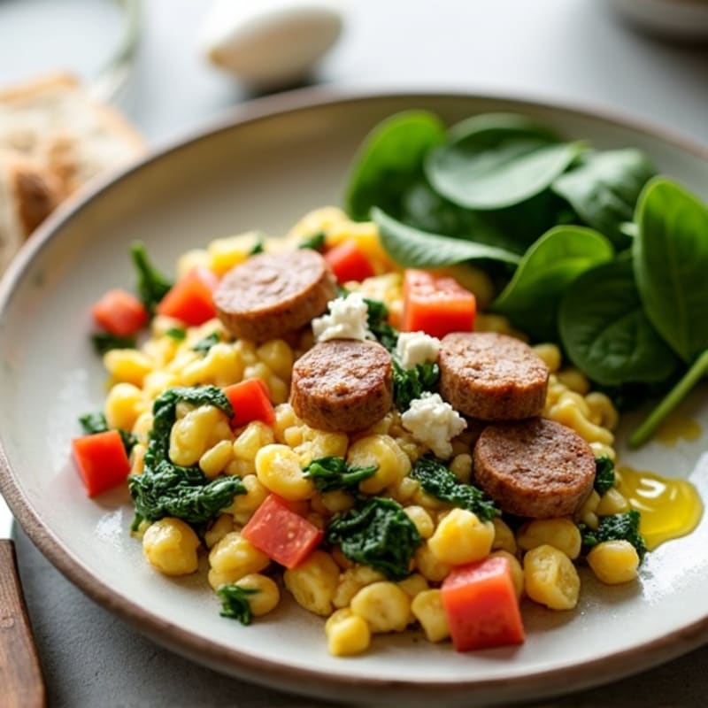 Egg White and Spinach Scramble with Turkey Sausage