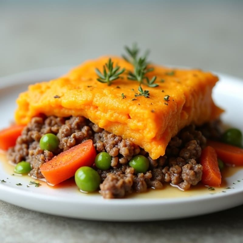 Lean Ground Beef Shepherd's Pie with Creamy Sweet Potato Topping