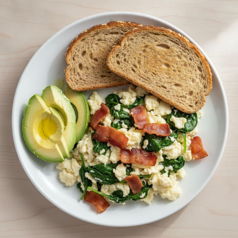Egg White Scramble with Turkey Bacon and Spinach