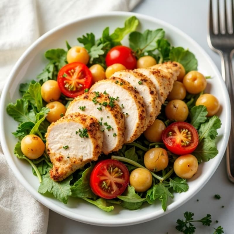 Roasted Chicken and Crispy Chickpea Salad with Lemon-Herb Dressing