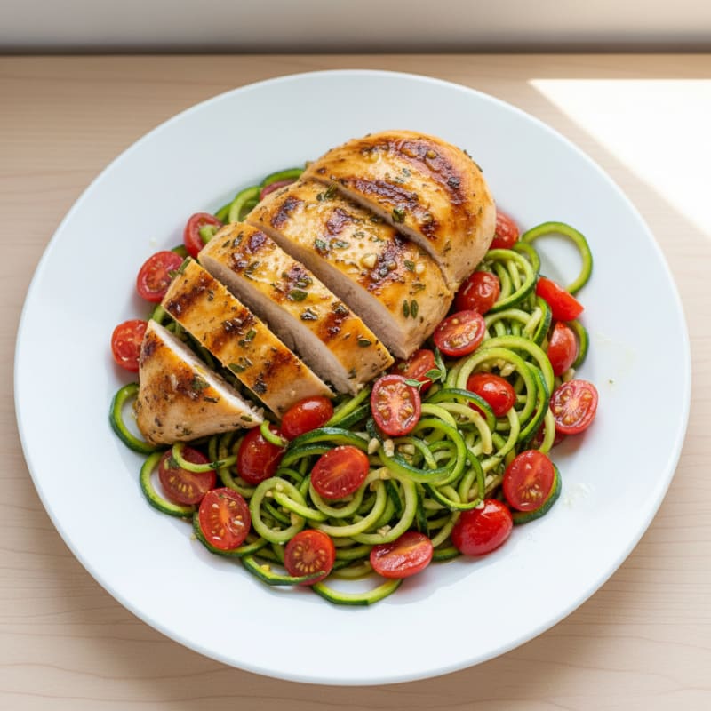 Grilled Lemon Herb Chicken Breast with Zucchini Noodles