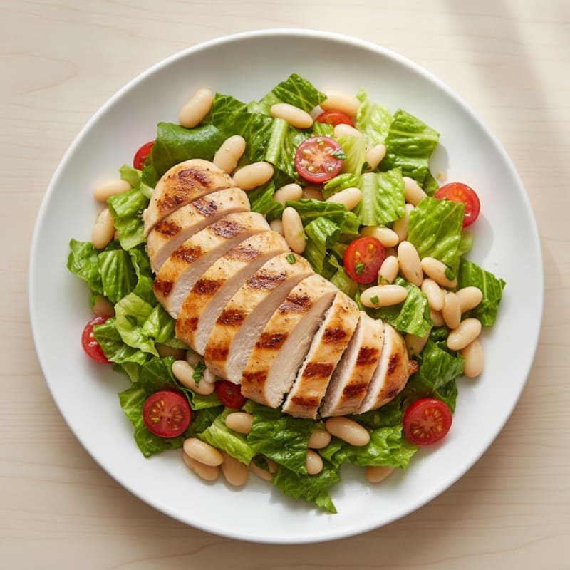 Grilled Chicken Breast with Crisp Romaine and White Bean Salad
