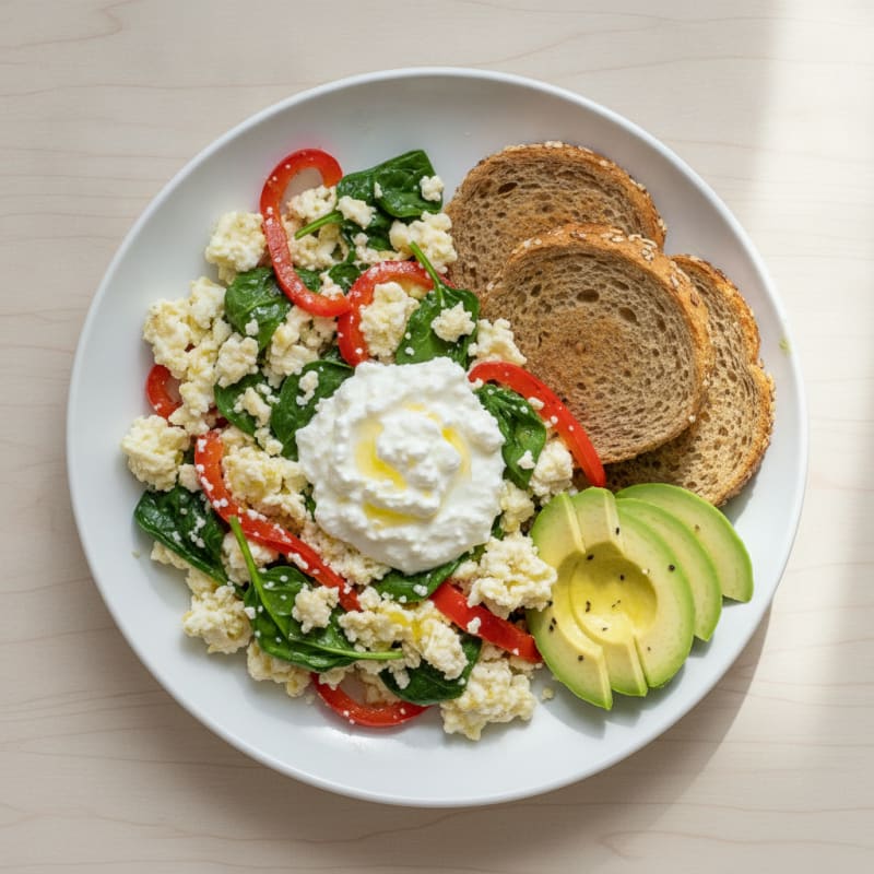 Egg White Vegetable Scramble with Cottage Cheese