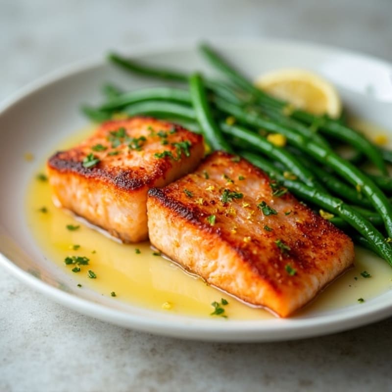 Seared Salmon with Steamed Green Beans and Lemon Zest