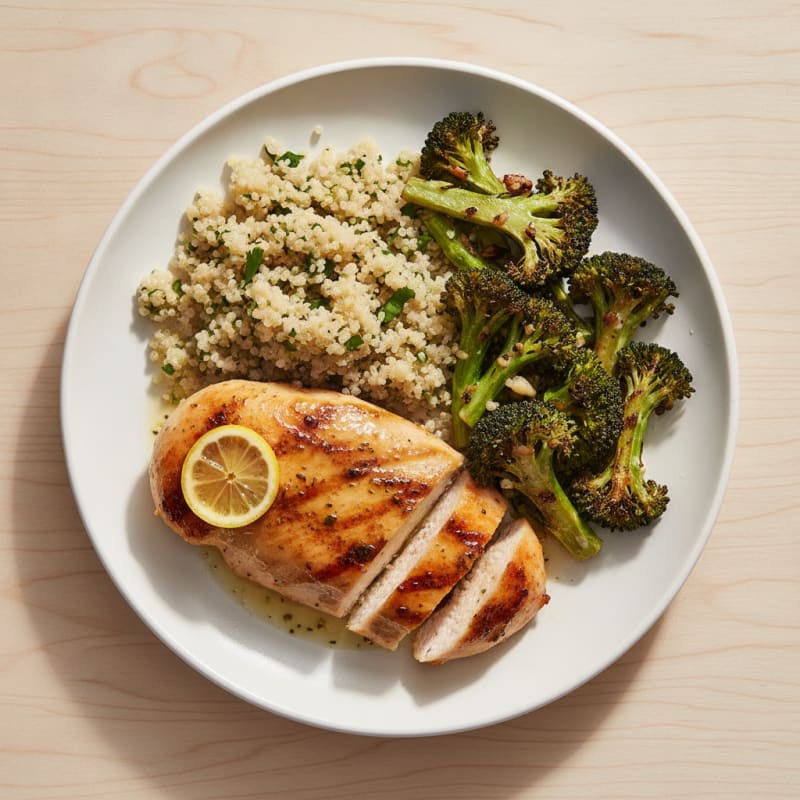 Grilled Chicken Breast with Quinoa and Roasted Broccoli