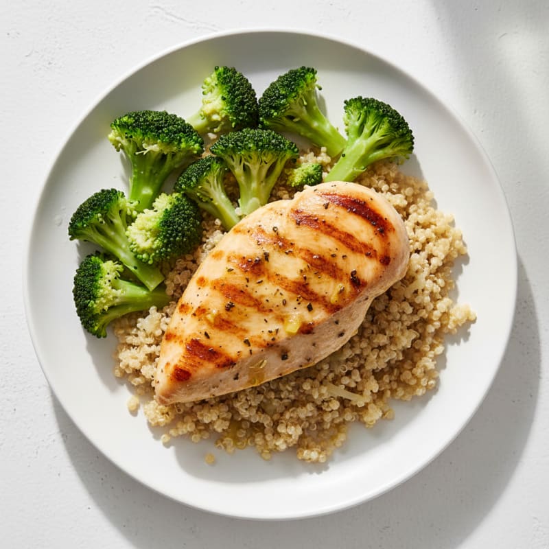 Grilled Chicken Breast with Quinoa and Steamed Broccoli
