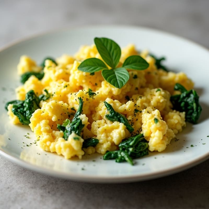 Fluffy Scrambled Eggs with Fresh Herbs and Spinach