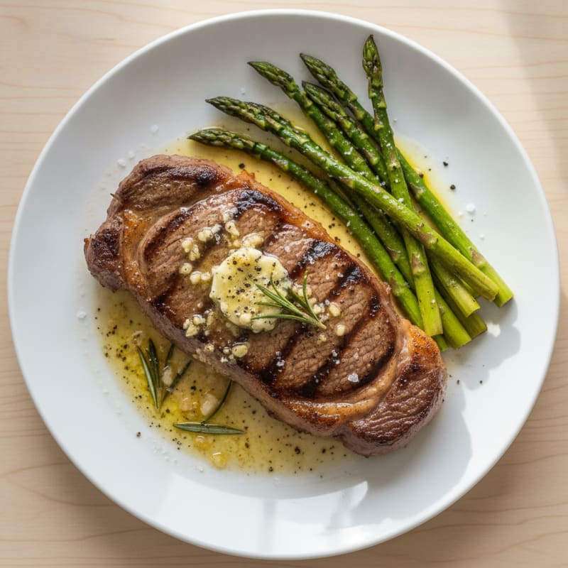 Pan-Seared Strip Steak with Garlic Butter