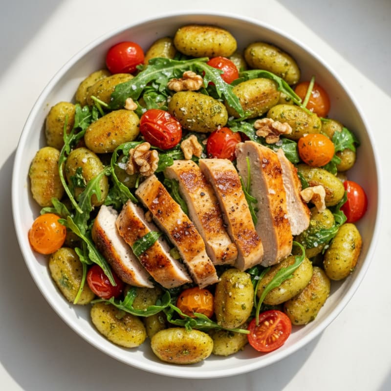 Gnocchi with Arugula Pesto and Cherry Tomatoes
