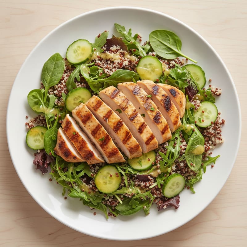 Grilled Chicken Breast Salad with Quinoa and Cucumber