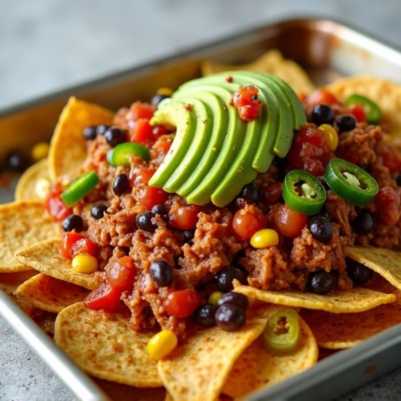 Lean Pulled Pork Loaded Sheet Pan Nachos