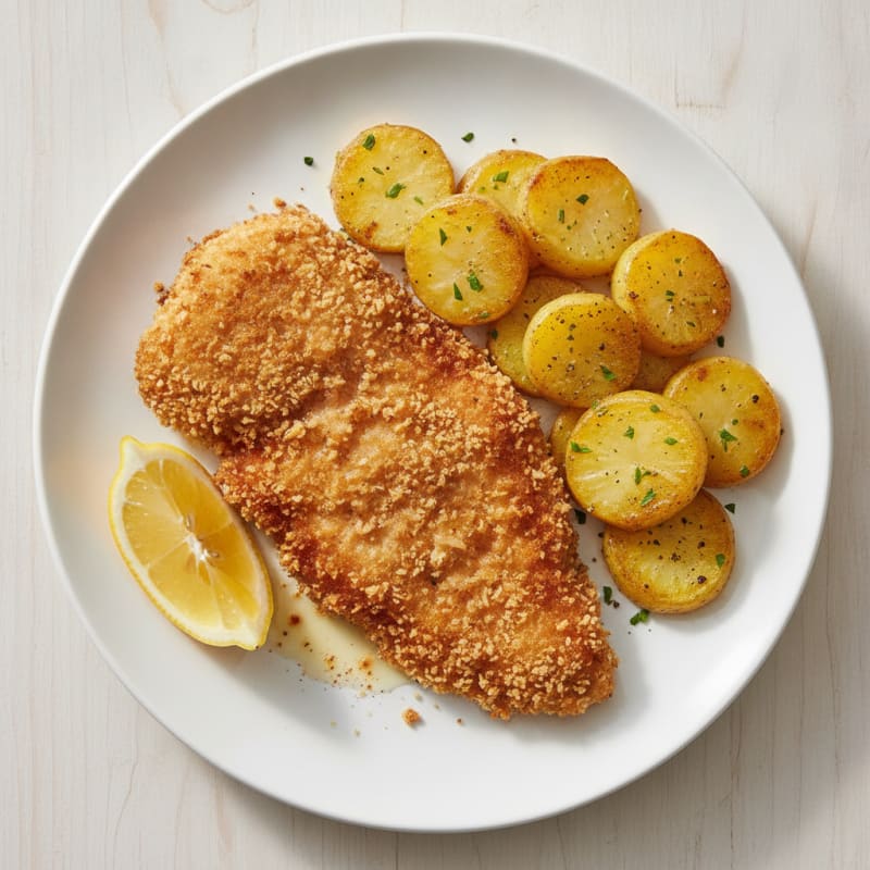 Pan-Fried Chicken Schnitzel with Potatoes