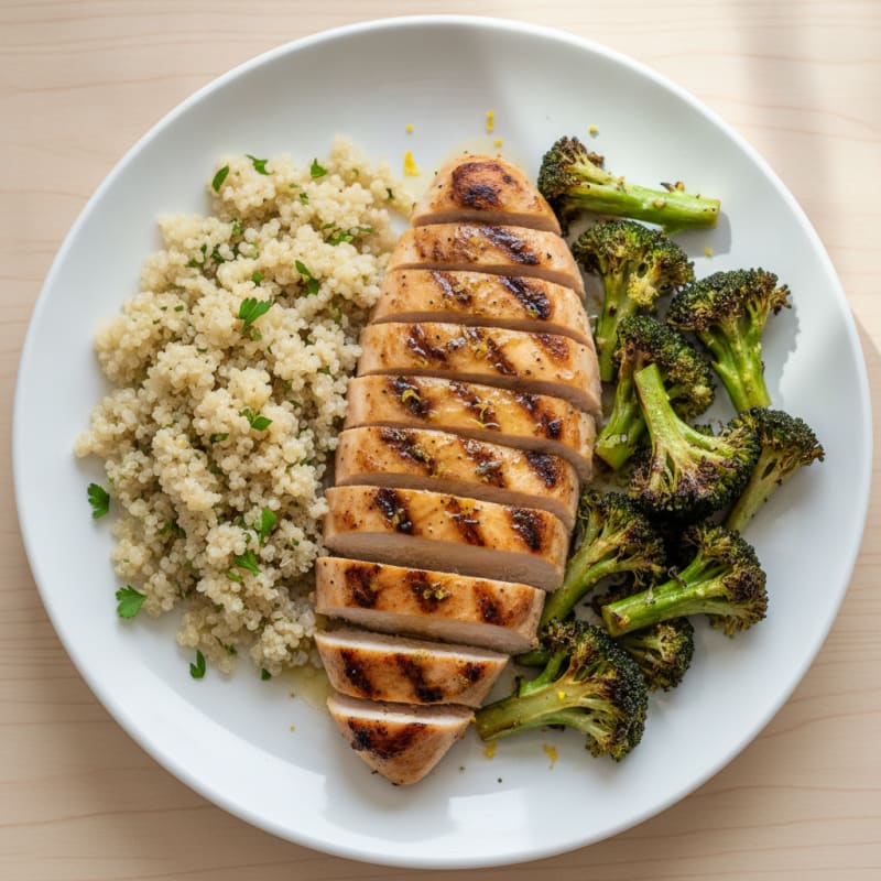 Grilled Chicken Breast with Quinoa and Roasted Broccoli