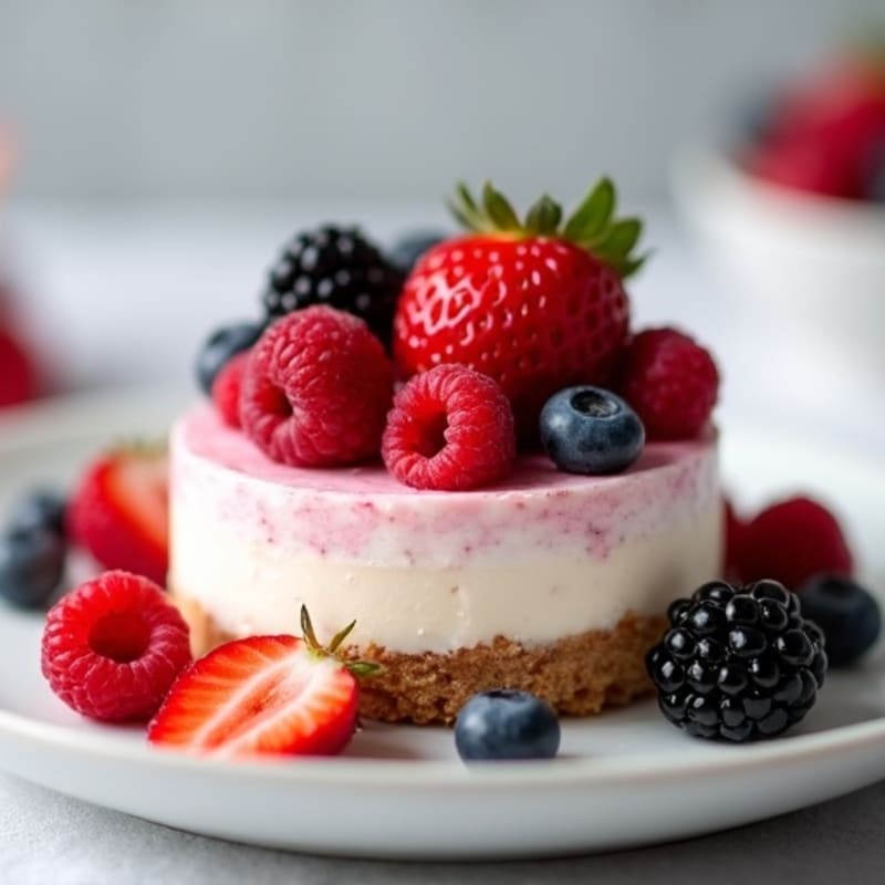 Greek Yogurt Protein Cheesecake with Mixed Berries