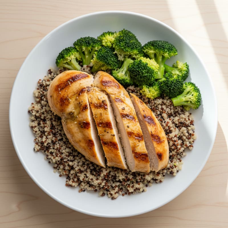 Grilled Chicken Breast with Quinoa and Steamed Broccoli