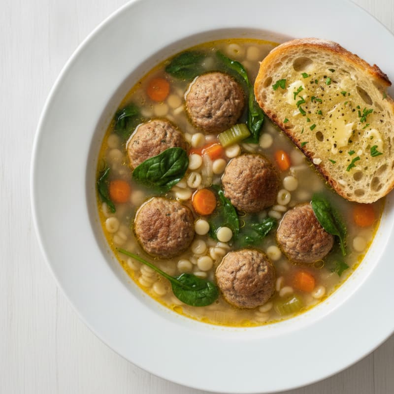 Italian Wedding Soup with Garlic Loaf