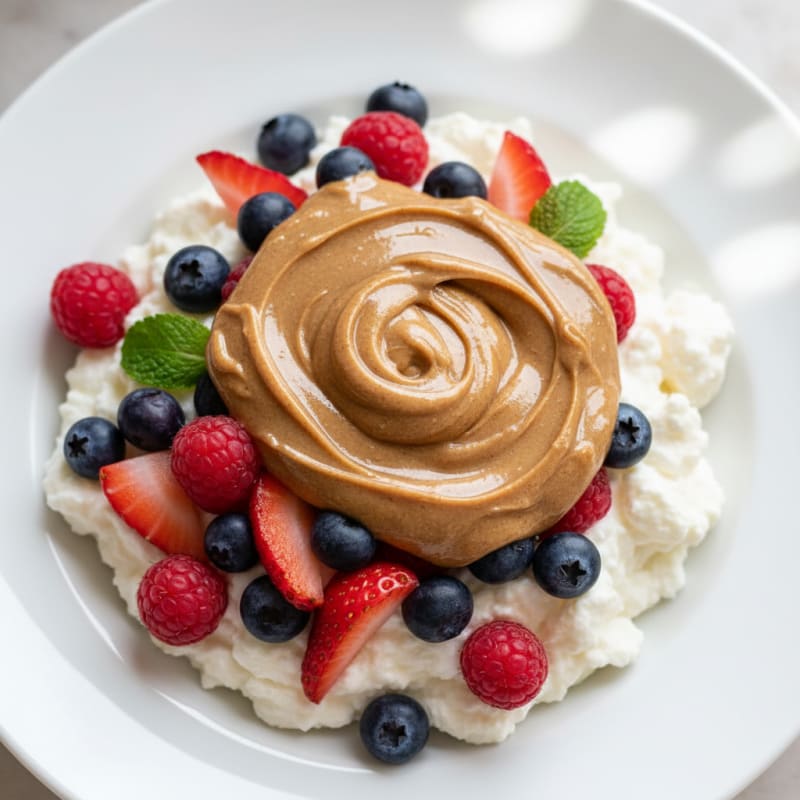 Silky Vanilla Protein Yogurt with Almond Butter and Berries