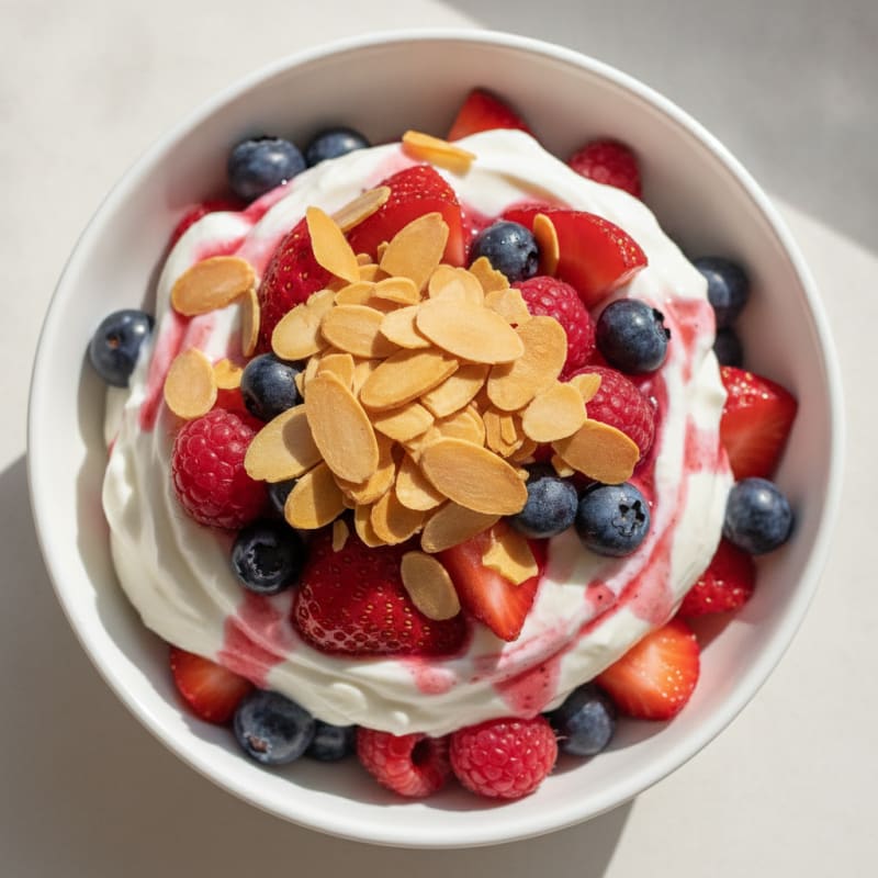 Greek Yogurt Protein Parfait with Mixed Berries and Almonds